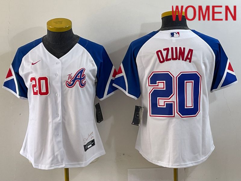 Women Atlanta Braves #20 Ozuna White City Edition 2024 Nike MLB Jersey style 3